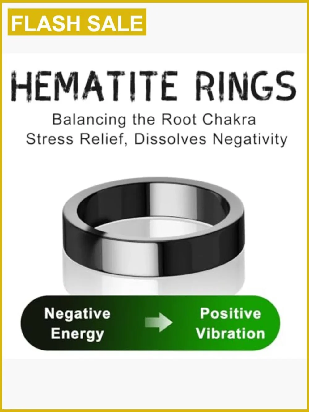 Genuine Hematite Ring - Magnetic Black Stones for Anxiety Balance Root Chakra